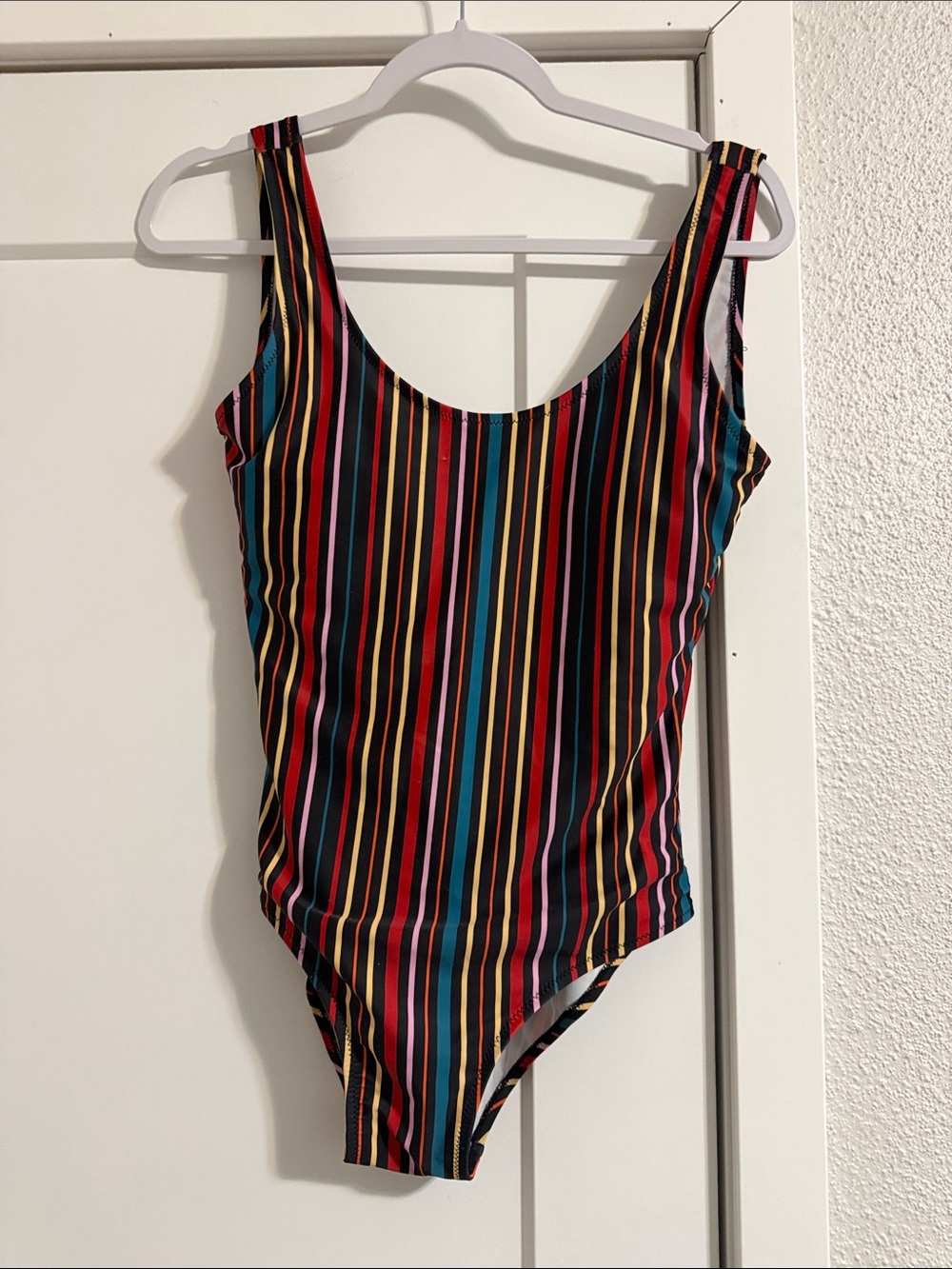 Women’s Black Multicolor Stripe One-Piece Swimsuit